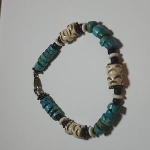Genuine turquoise, bone bracelet handmade